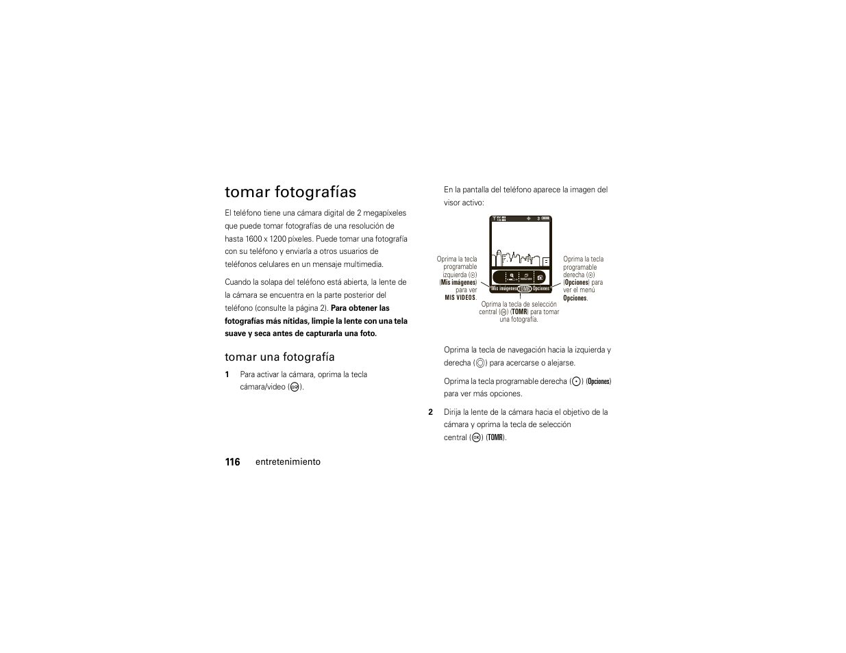 Tomar fotografías, Tomar una fotografía | Motorola ADVENTURE V750 User Manual | Page 276 / 334