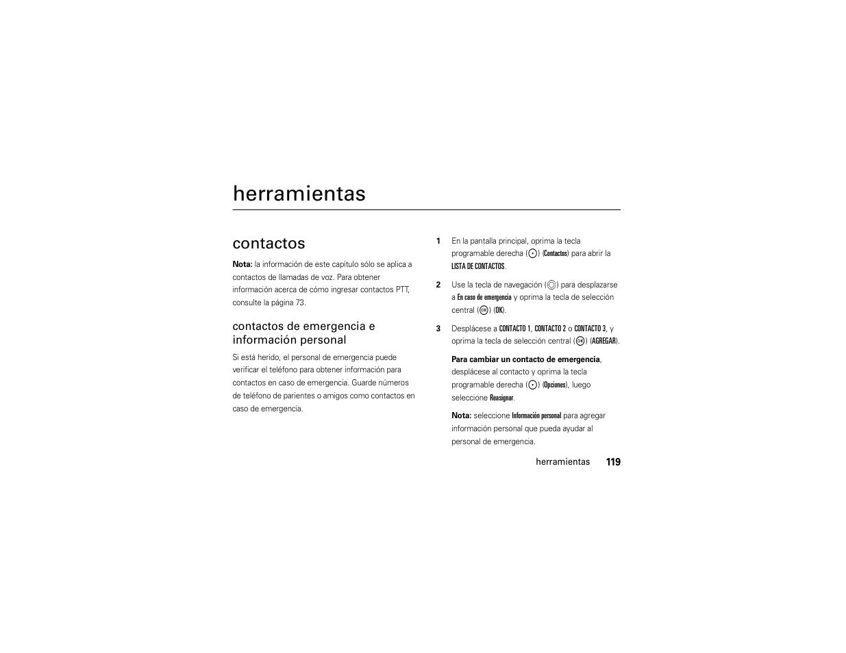 Herramientas, Contactos | Motorola ADVENTURE V750 User Manual | Page 279 / 334