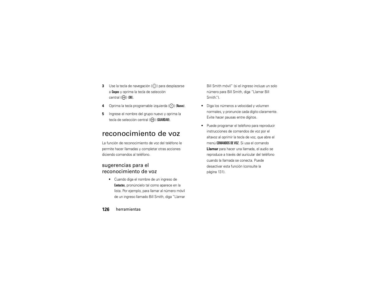 Reconocimiento de voz, Sugerencias para el reconocimiento de voz | Motorola ADVENTURE V750 User Manual | Page 286 / 334