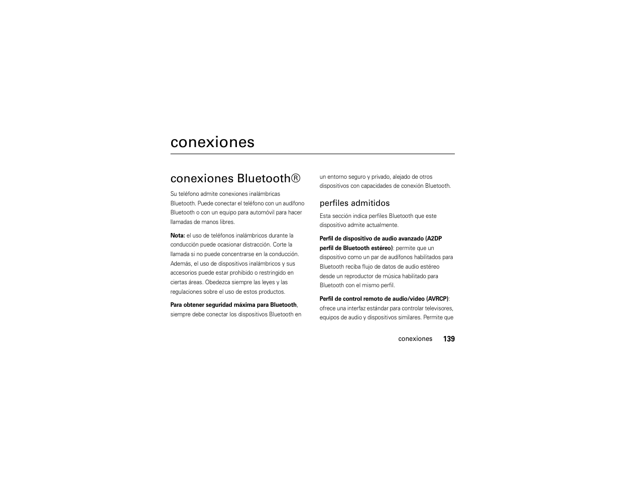 Conexiones, Conexiones bluetooth | Motorola ADVENTURE V750 User Manual | Page 299 / 334