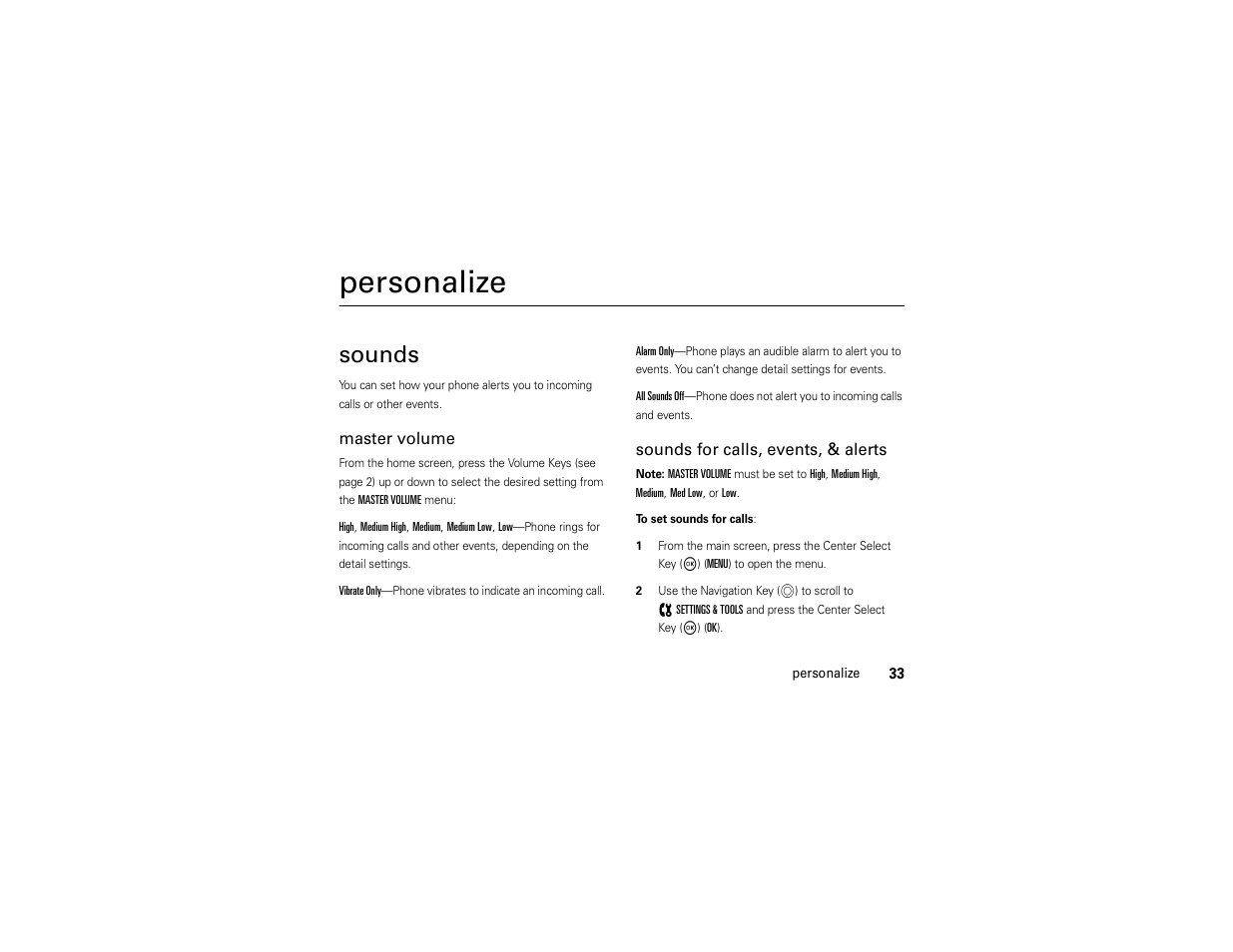 Personalize, Sounds | Motorola ADVENTURE V750 User Manual | Page 35 / 334