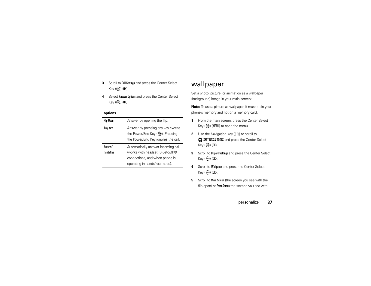 Wallpaper | Motorola ADVENTURE V750 User Manual | Page 39 / 334
