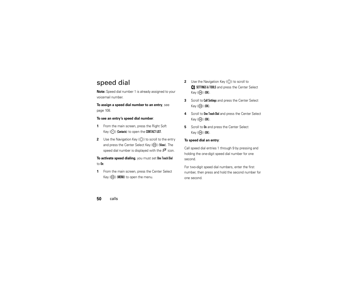Speed dial | Motorola ADVENTURE V750 User Manual | Page 52 / 334