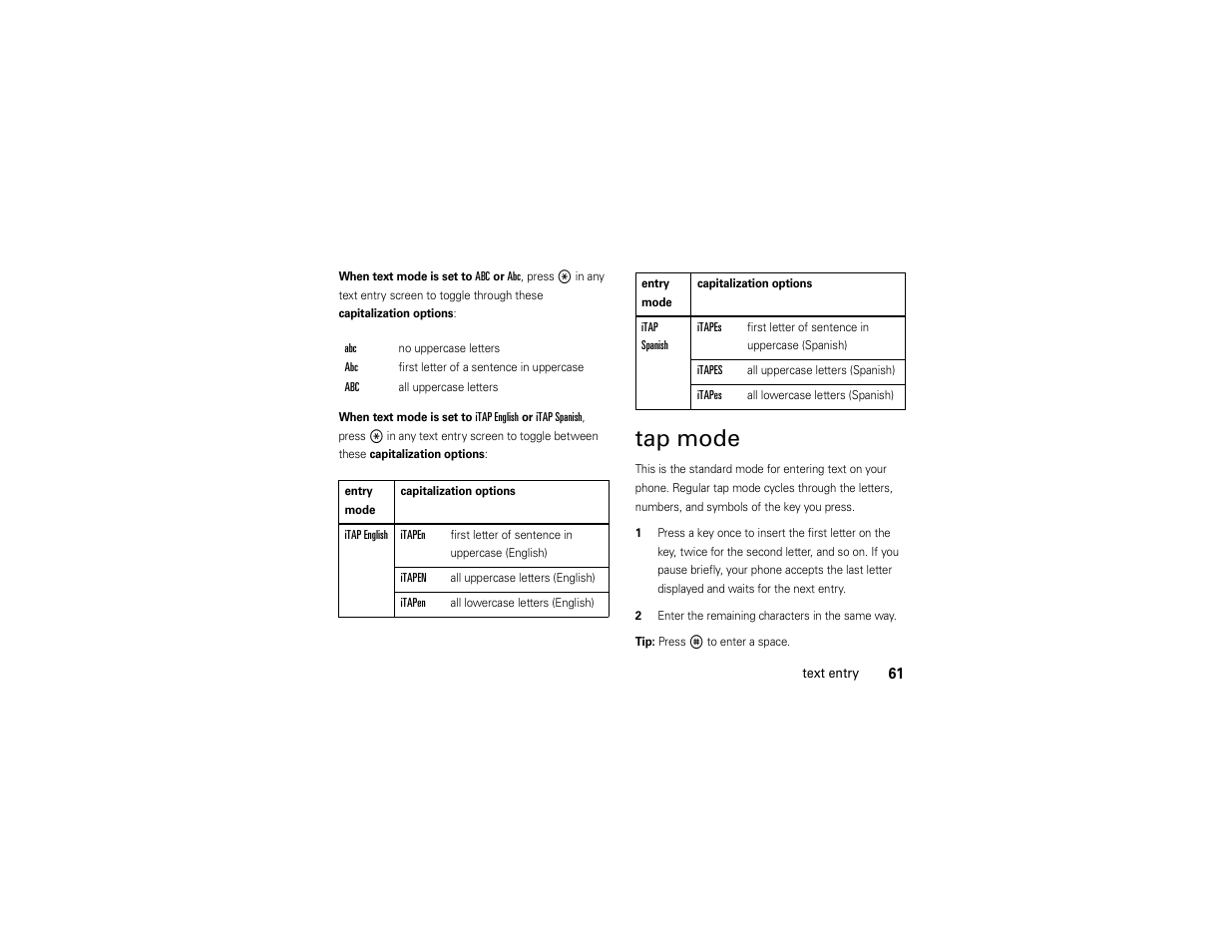 Tap mode | Motorola ADVENTURE V750 User Manual | Page 63 / 334