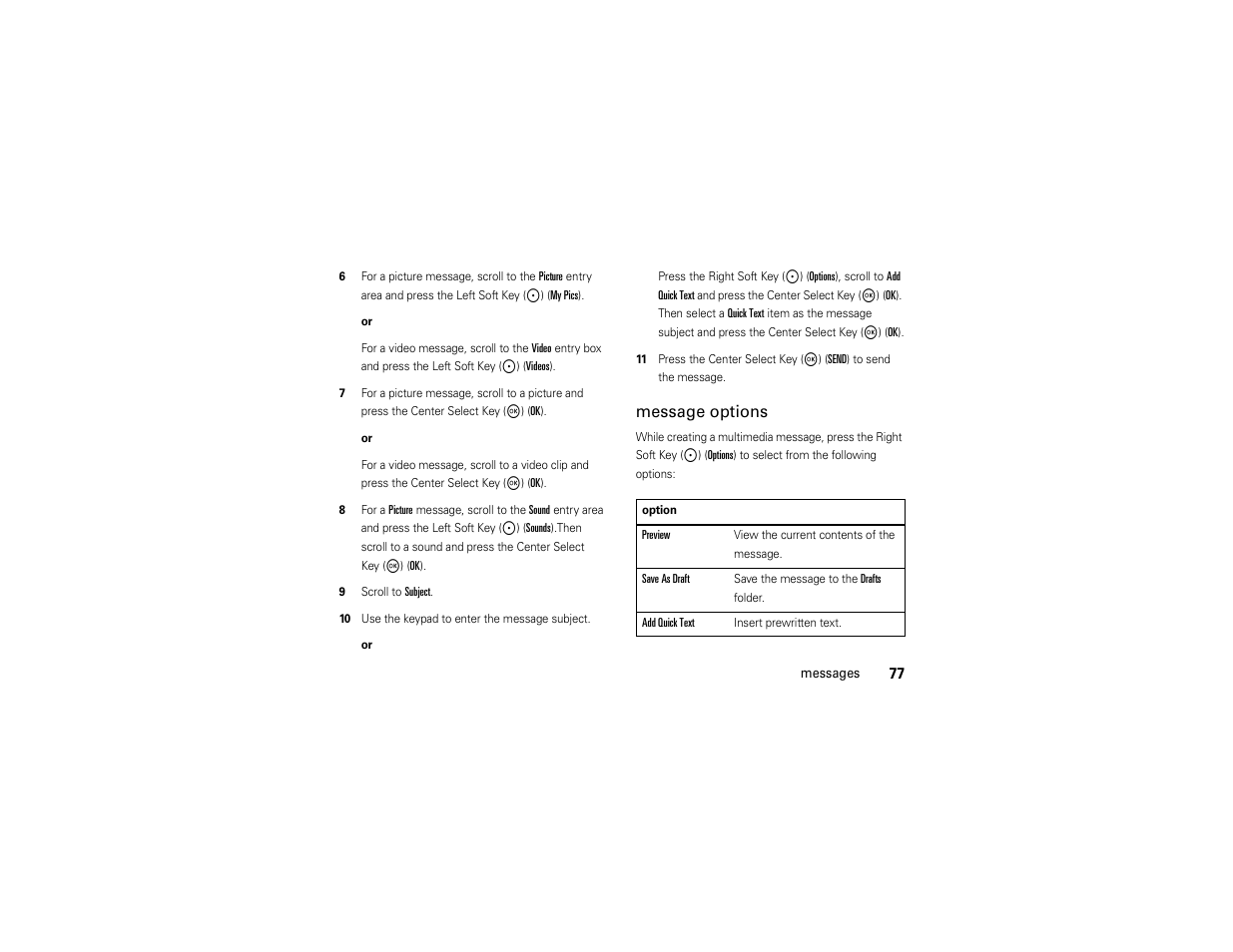 Message options | Motorola ADVENTURE V750 User Manual | Page 79 / 334