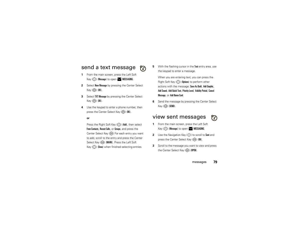 Send a text message, View sent messages | Motorola ADVENTURE V750 User Manual | Page 81 / 334