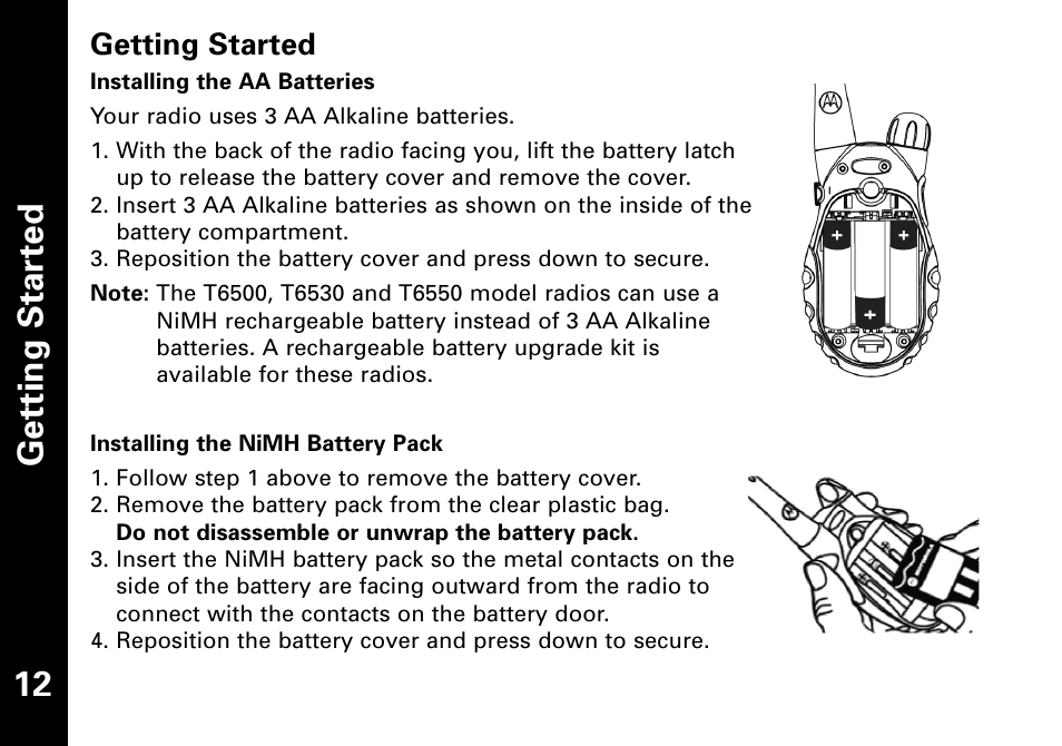 Ge tt in g s ta rt e d 12 | Motorola T6500 User Manual | Page 13 / 38