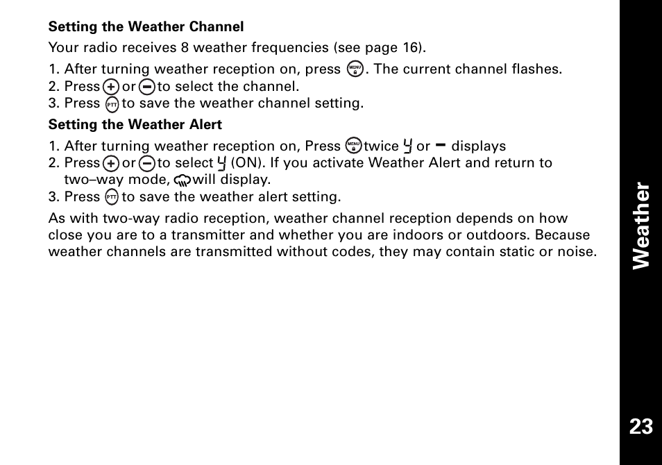 We a th e r | Motorola T6500 User Manual | Page 24 / 38