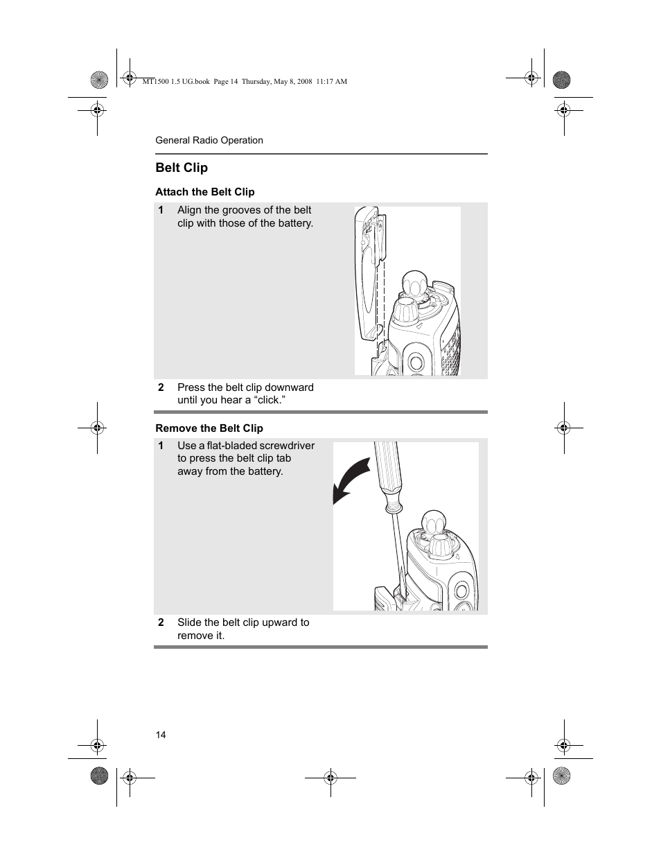 Belt clip | Motorola MT 1500 User Manual | Page 26 / 82