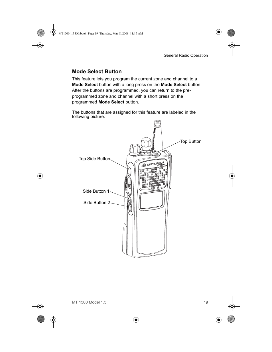 Mode select button | Motorola MT 1500 User Manual | Page 31 / 82