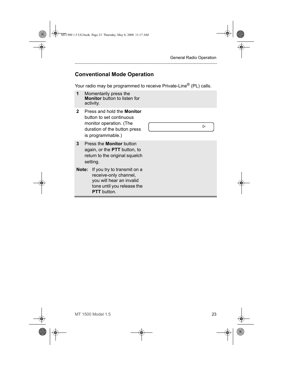 Conventional mode operation | Motorola MT 1500 User Manual | Page 35 / 82