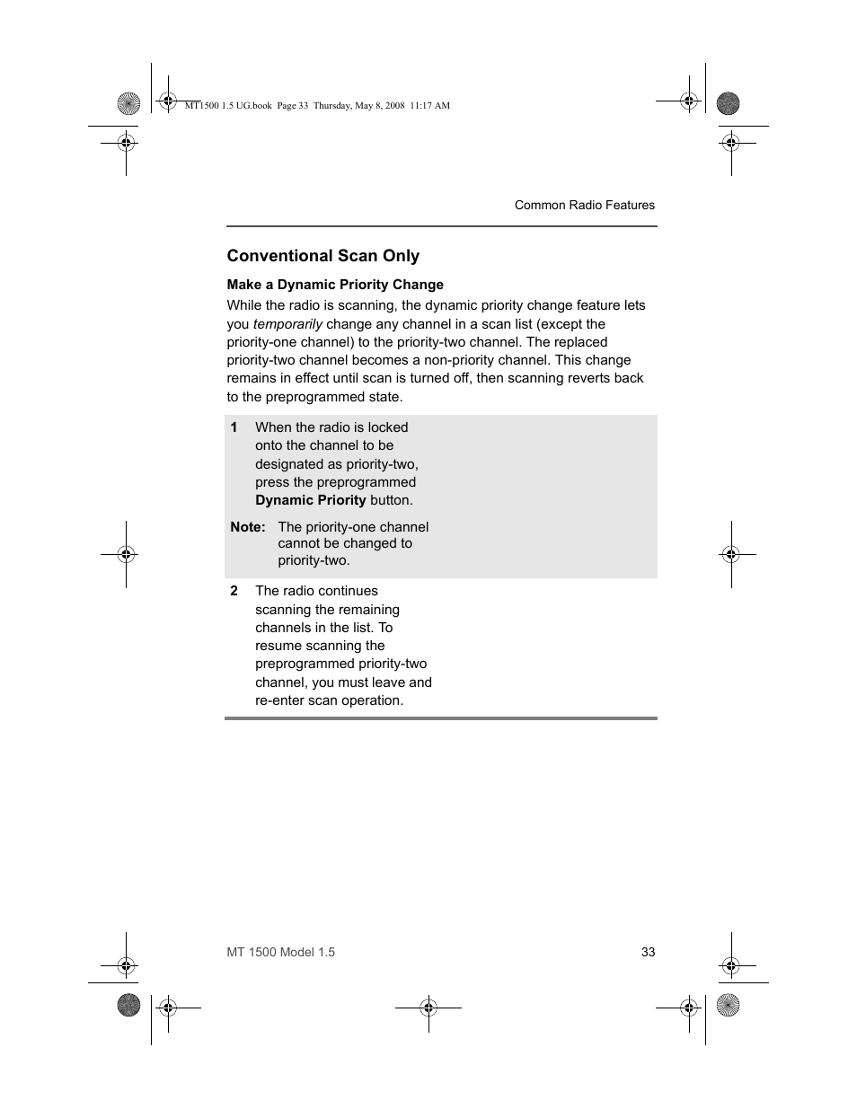 Conventional scan only | Motorola MT 1500 User Manual | Page 45 / 82