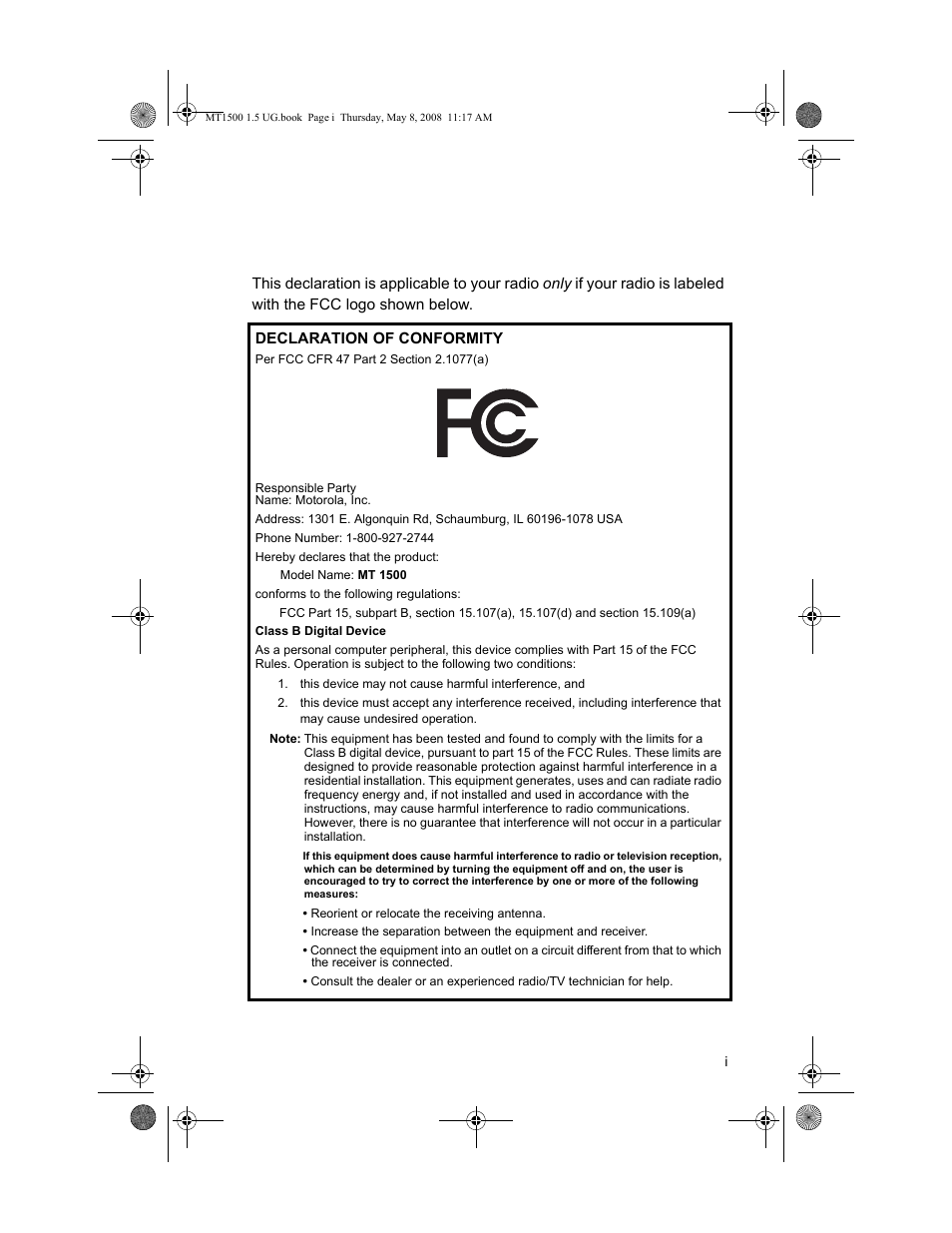 Motorola MT 1500 User Manual | Page 5 / 82