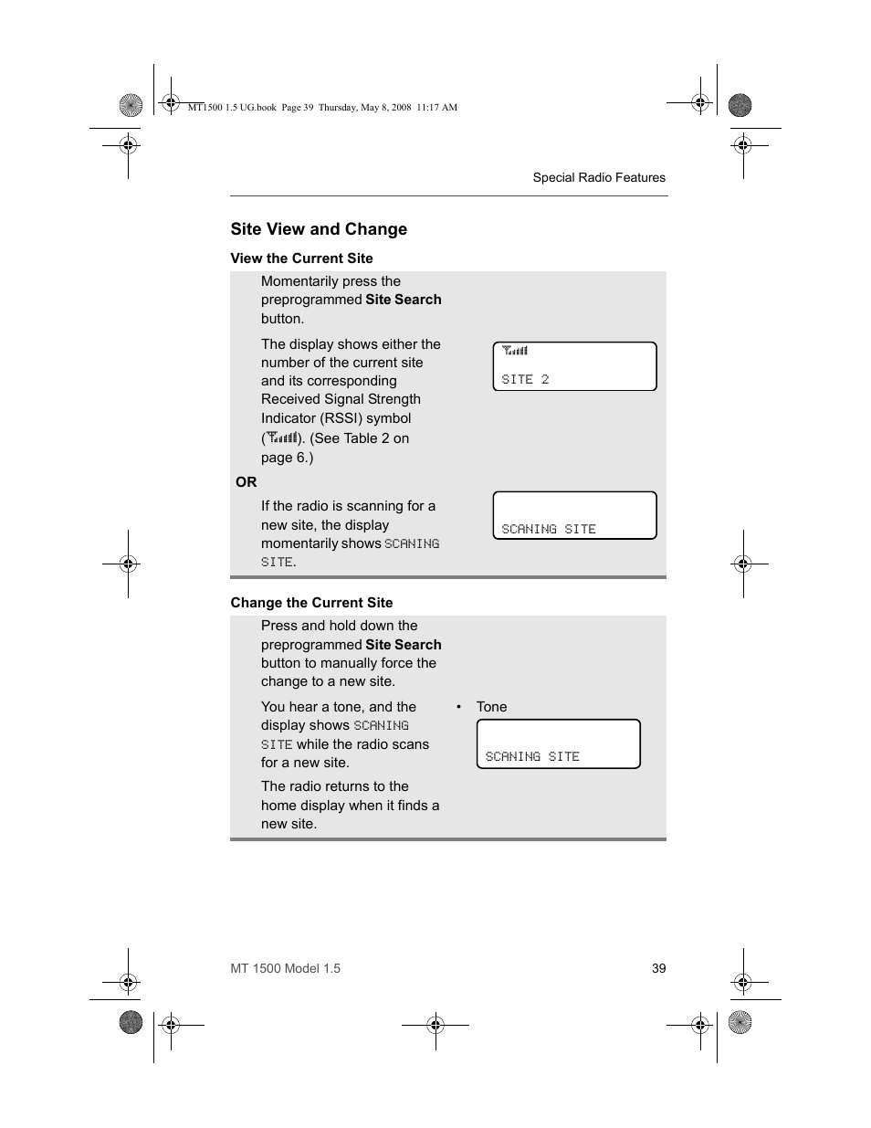 Site view and change | Motorola MT 1500 User Manual | Page 51 / 82