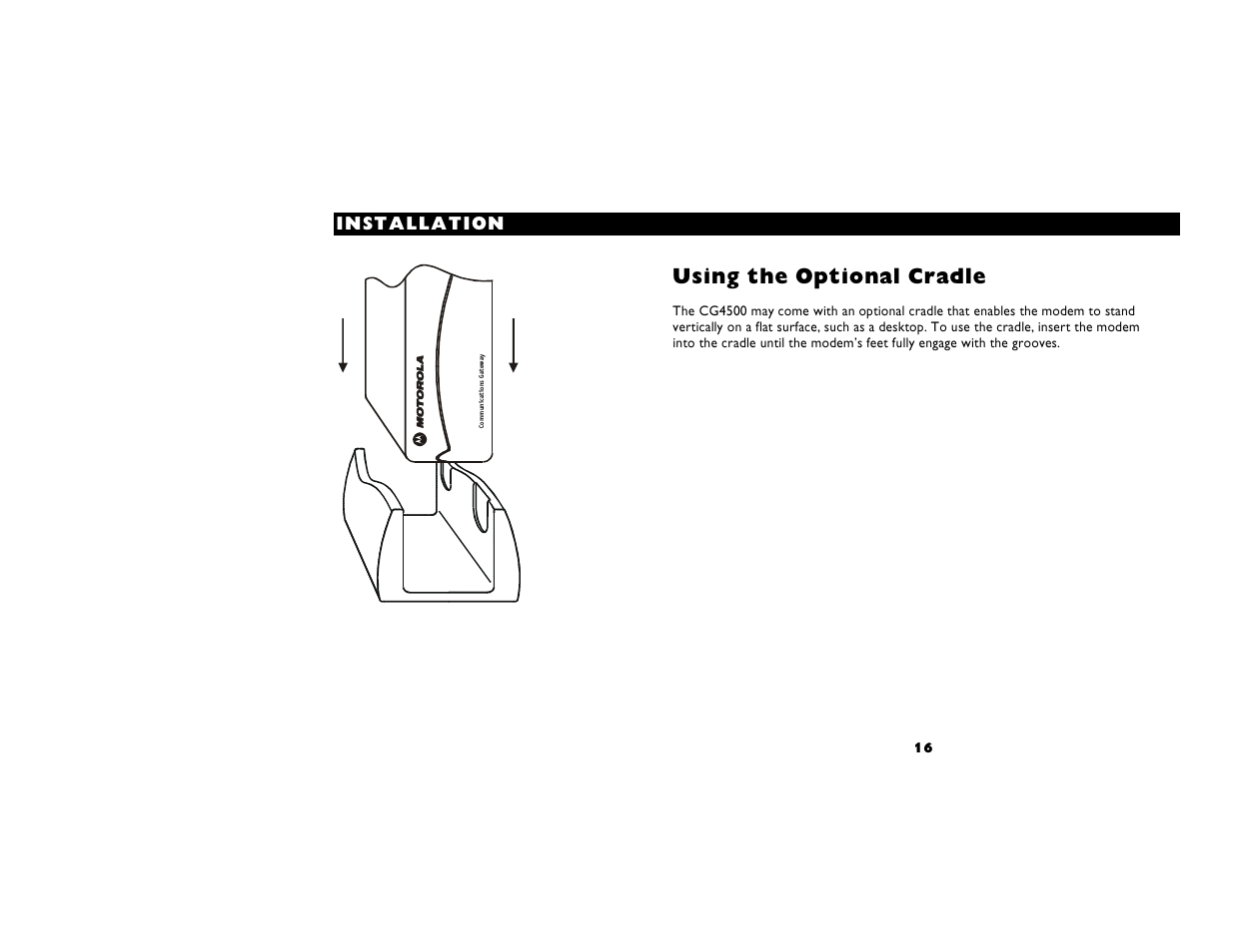 Using the optional cradle | Motorola CG4500 User Manual | Page 21 / 36