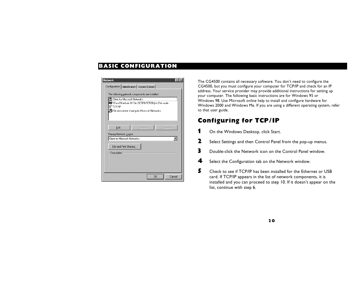 Configuring for tcp/ip | Motorola CG4500 User Manual | Page 25 / 36