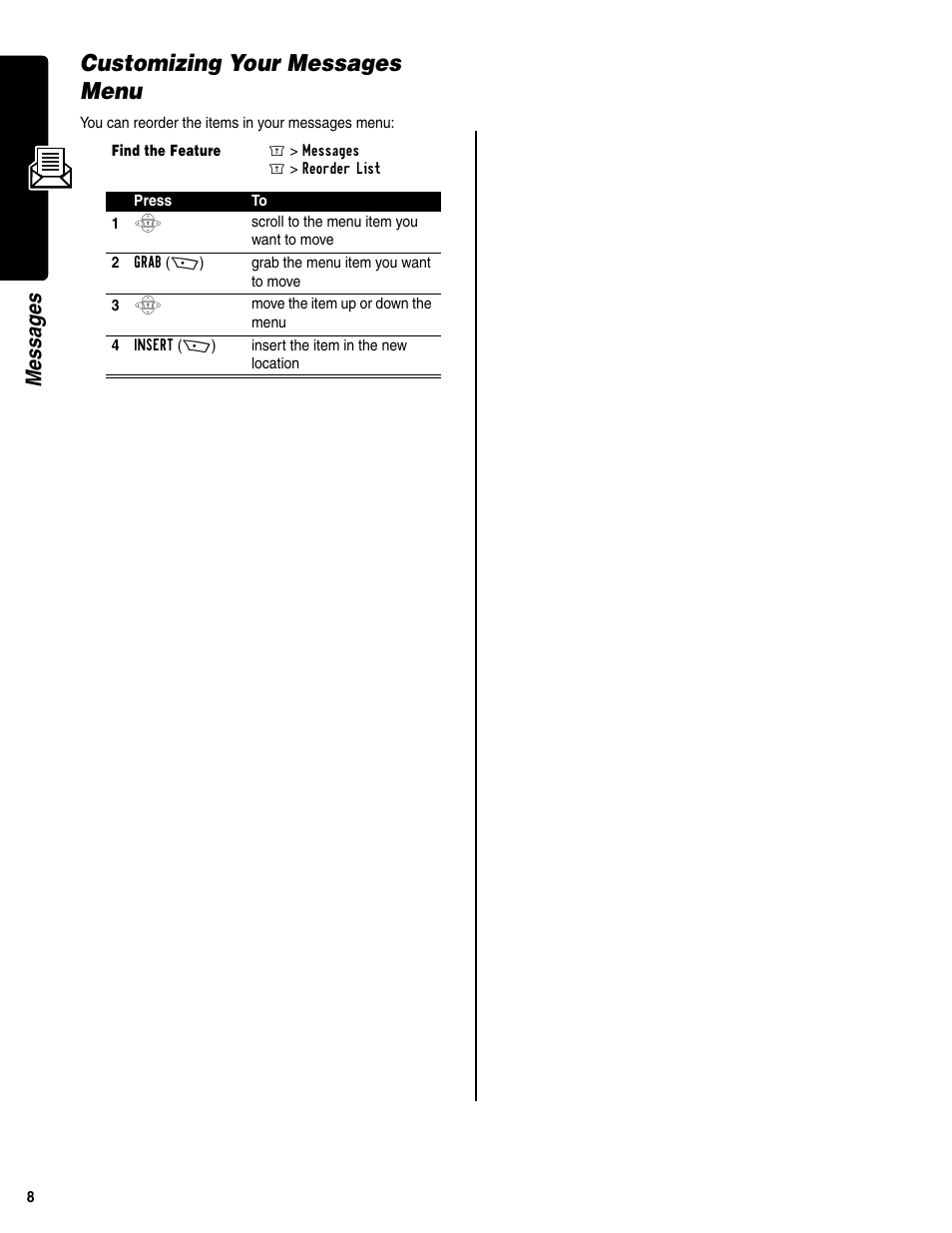 Customizing your messages menu, Messages | Motorola C350 User Manual | Page 9 / 30