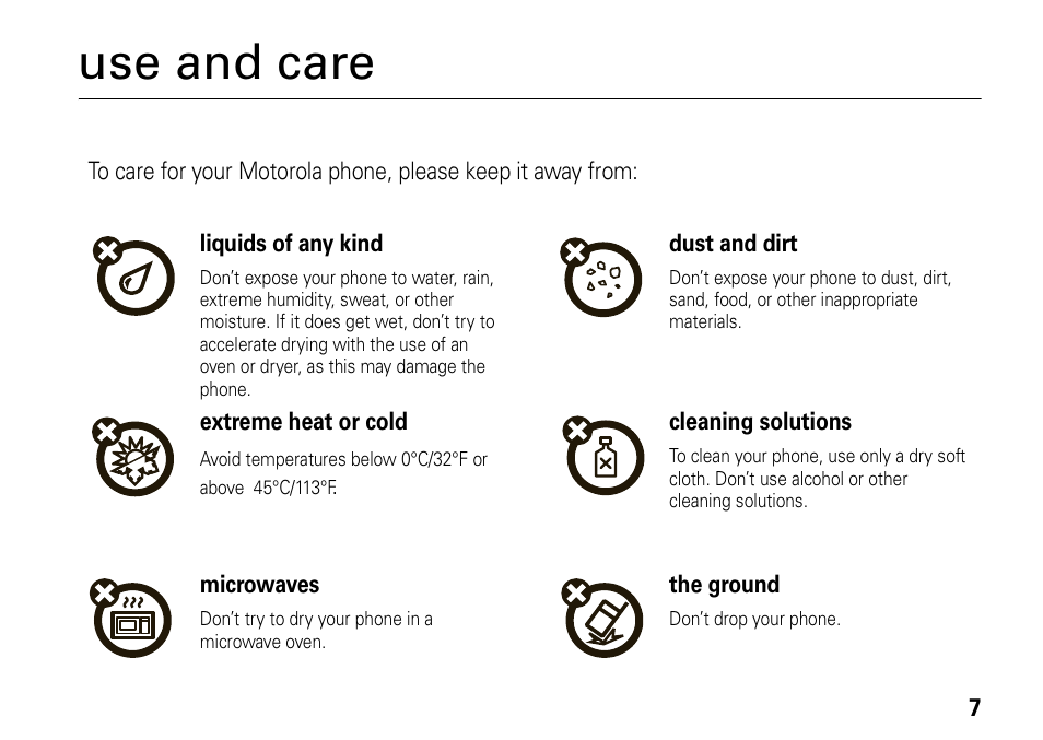 Use and care | Motorola H76XAH6JR7BN User Manual | Page 11 / 110