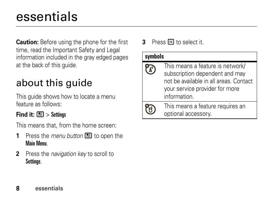 Essentials, About this guide | Motorola H76XAH6JR7BN User Manual | Page 12 / 110