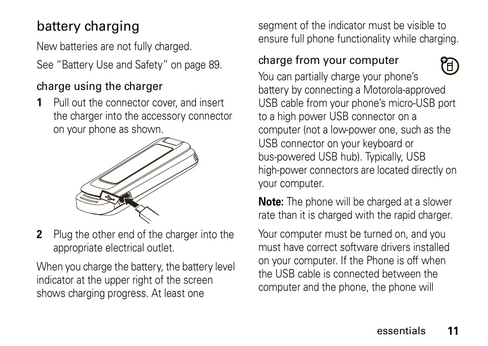 Battery charging | Motorola H76XAH6JR7BN User Manual | Page 15 / 110
