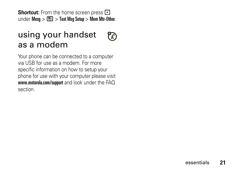 Using your handset as a modem | Motorola H76XAH6JR7BN User Manual | Page 25 / 110