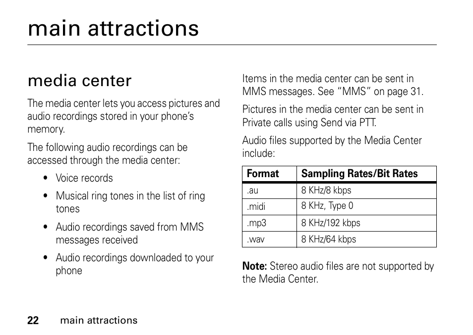 Main attractions, Media center | Motorola H76XAH6JR7BN User Manual | Page 26 / 110