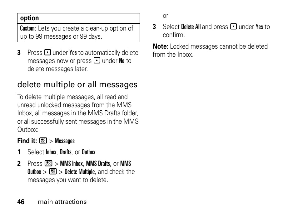 Delete multiple or all messages | Motorola H76XAH6JR7BN User Manual | Page 50 / 110