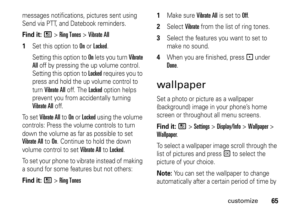 Wallpaper | Motorola H76XAH6JR7BN User Manual | Page 69 / 110