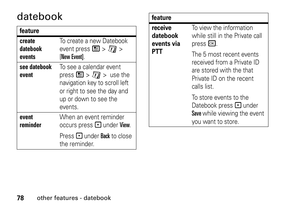 Datebook | Motorola H76XAH6JR7BN User Manual | Page 82 / 110