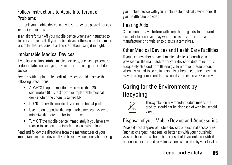 Caring for the environment by recycling | Motorola H76XAH6JR7BN User Manual | Page 89 / 110