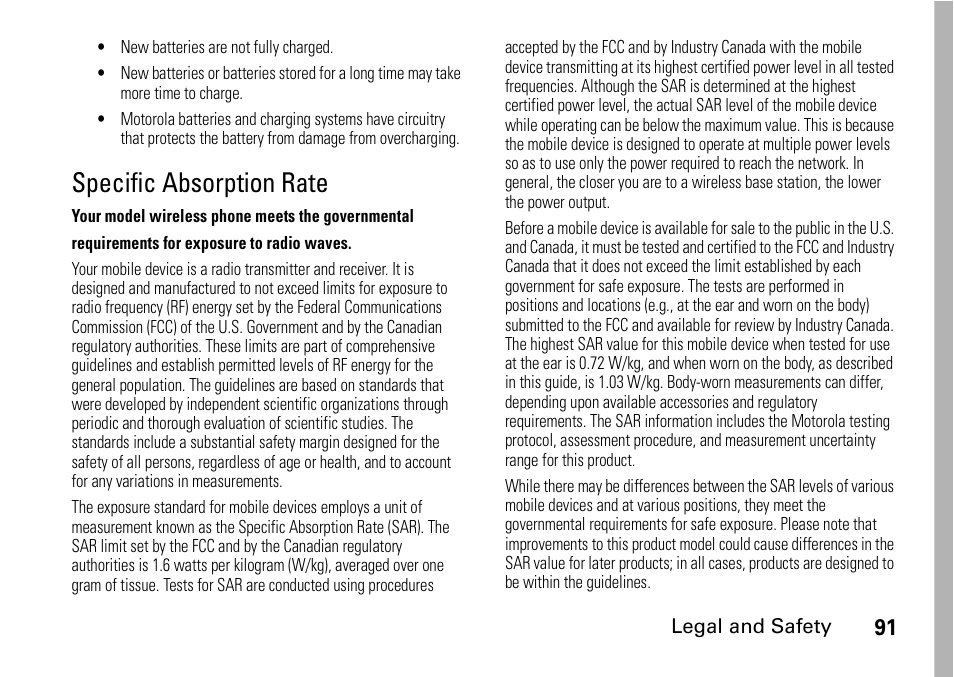 Specific absorption rate | Motorola H76XAH6JR7BN User Manual | Page 95 / 110