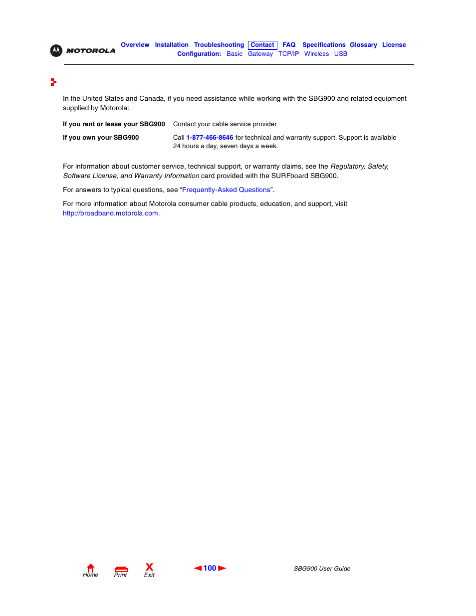 Contact us, Contact | Motorola SBG900 User Manual | Page 106 / 130