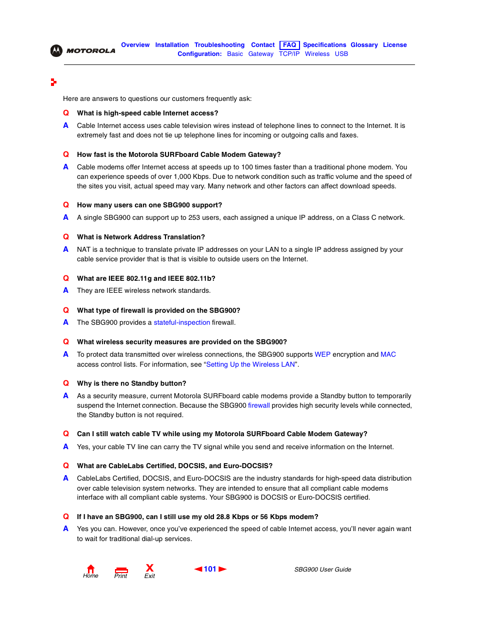 Frequently-asked questions | Motorola SBG900 User Manual | Page 107 / 130