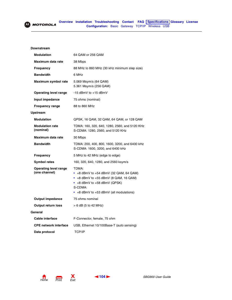 Cable modem | Motorola SBG900 User Manual | Page 110 / 130