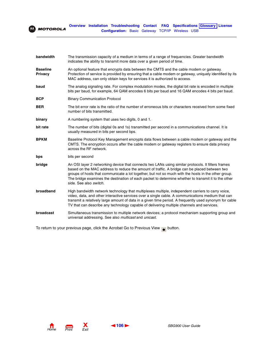 Broadband | Motorola SBG900 User Manual | Page 112 / 130
