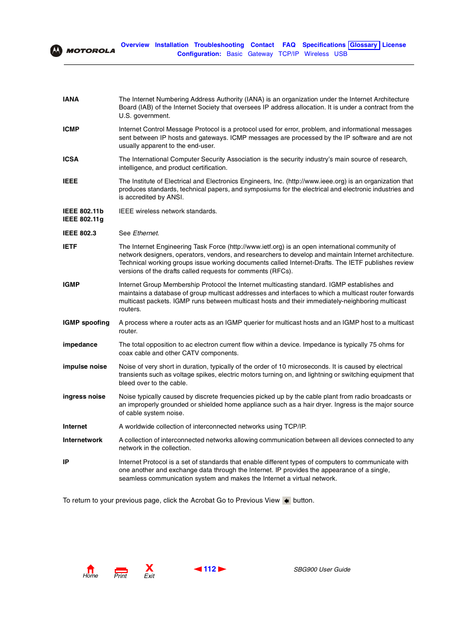 Ieee 802.11g, Ip address, Ieee | Motorola SBG900 User Manual | Page 118 / 130