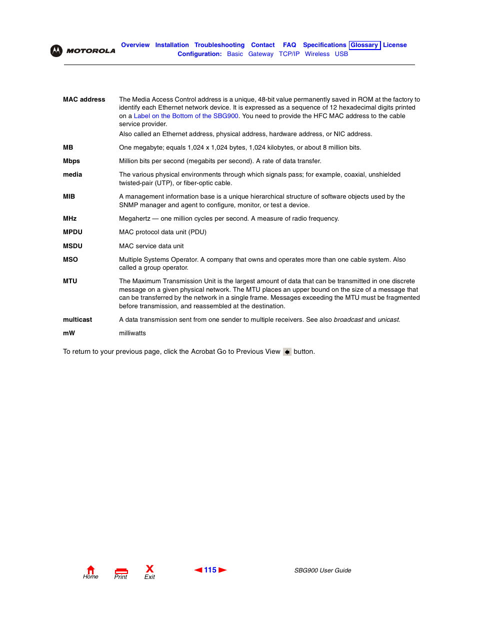 Mac address, Medium | Motorola SBG900 User Manual | Page 121 / 130