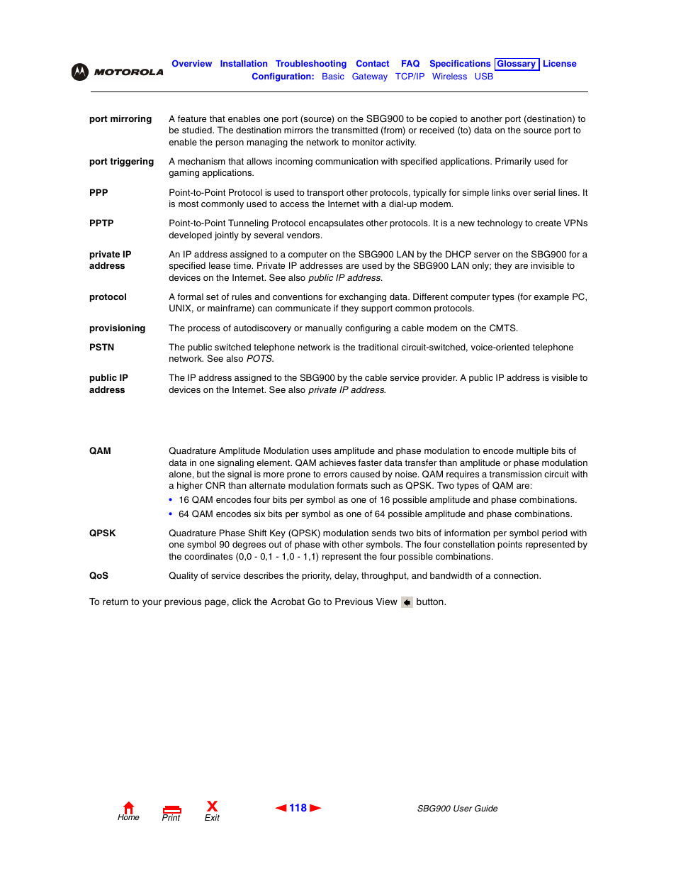 Pptp, Public ip, Address | Motorola SBG900 User Manual | Page 124 / 130