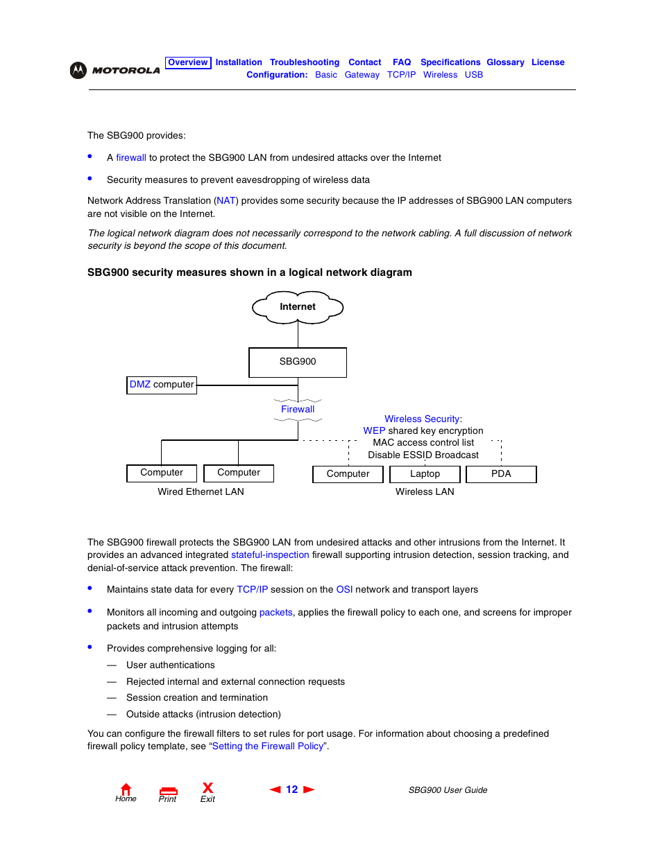 Security, Firewall | Motorola SBG900 User Manual | Page 18 / 130