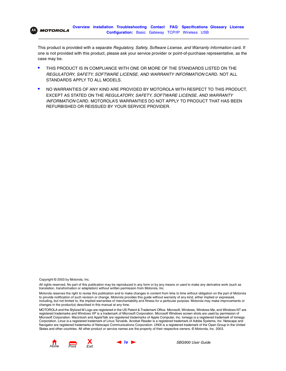 Motorola SBG900 User Manual | Page 4 / 130