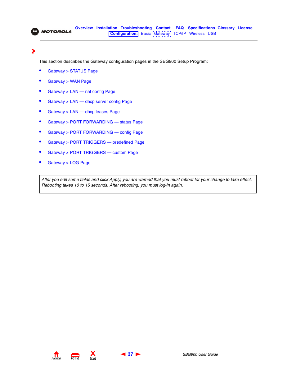 Configuring the gateway, Ateway t | Motorola SBG900 User Manual | Page 43 / 130