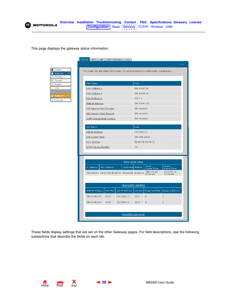 Gateway > status page | Motorola SBG900 User Manual | Page 44 / 130