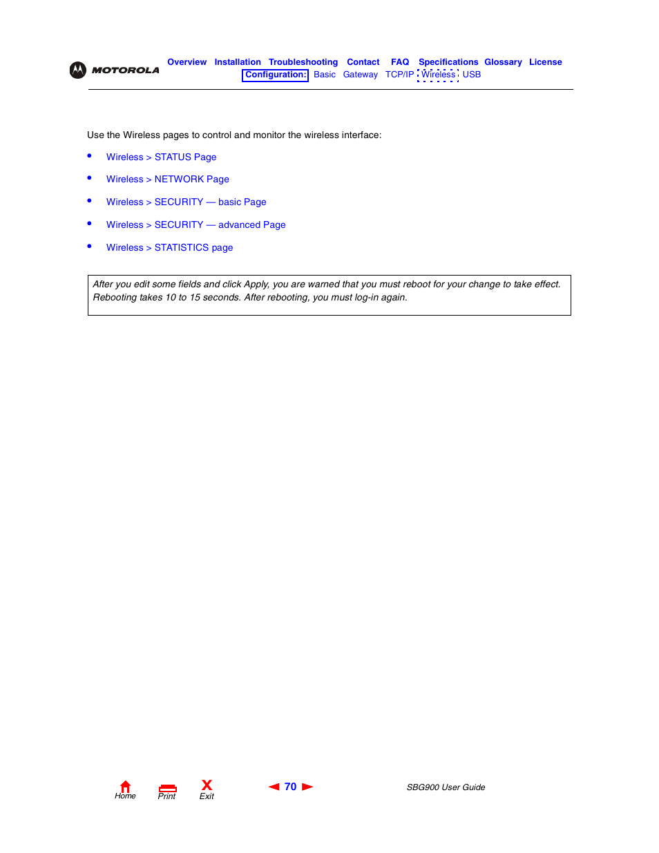 Wireless pages in the sbg900 setup program | Motorola SBG900 User Manual | Page 76 / 130