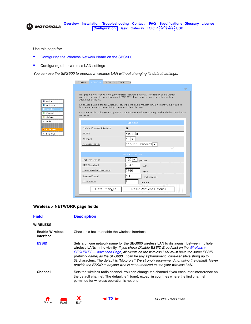 Wireless > network page | Motorola SBG900 User Manual | Page 78 / 130