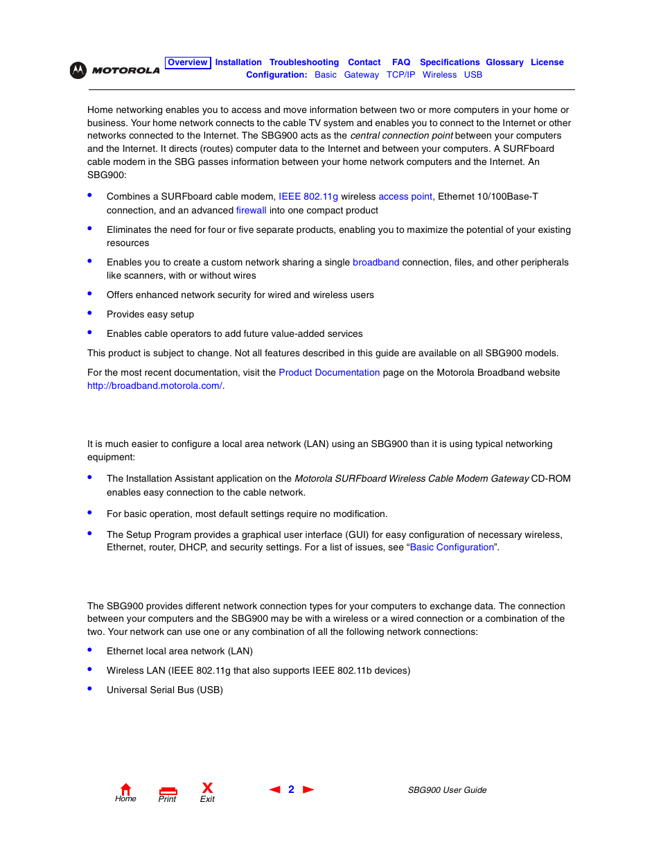 Easy setup, Network connection types | Motorola SBG900 User Manual | Page 8 / 130