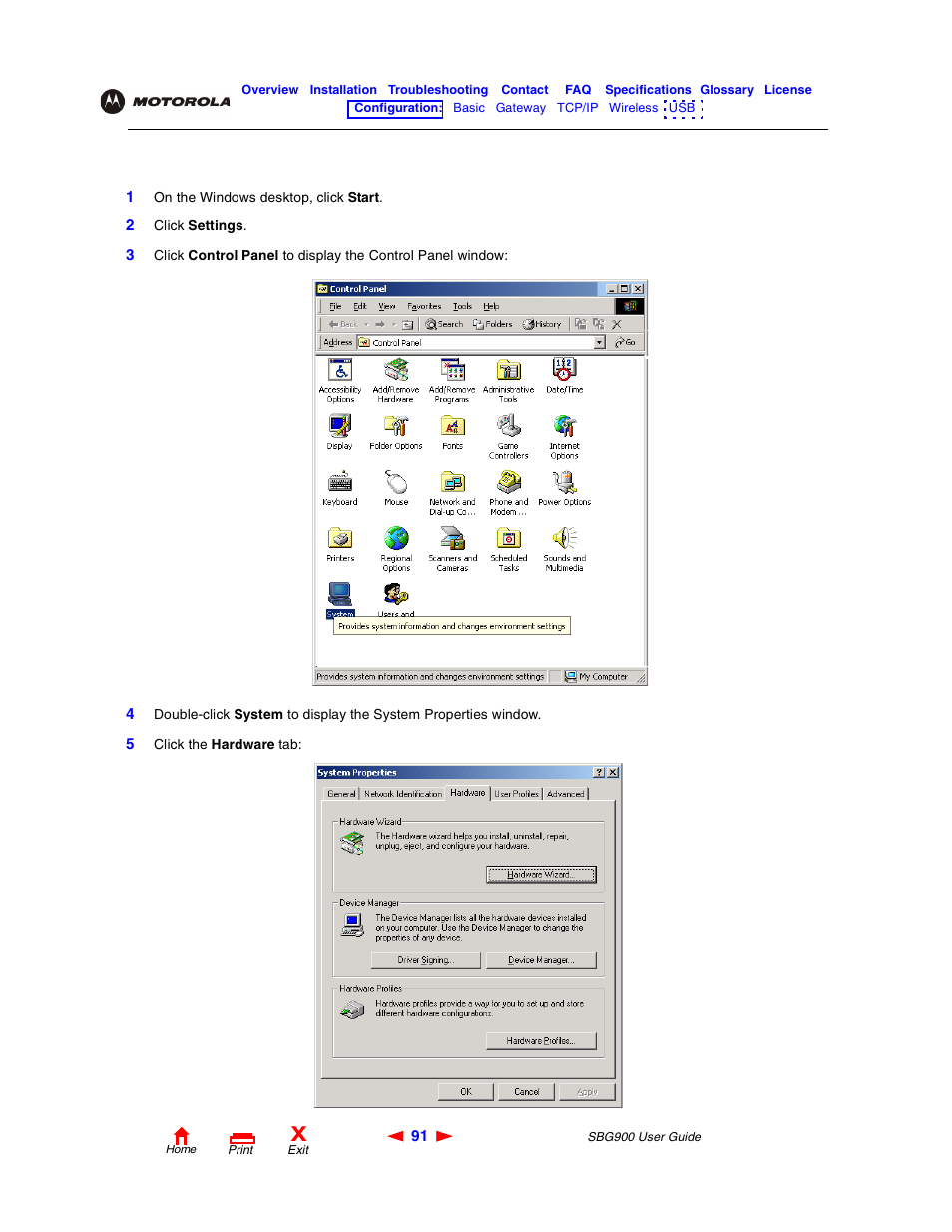 Removing the usb driver from windows2000, Removing the usb driver from windows 2000 | Motorola SBG900 User Manual | Page 97 / 130