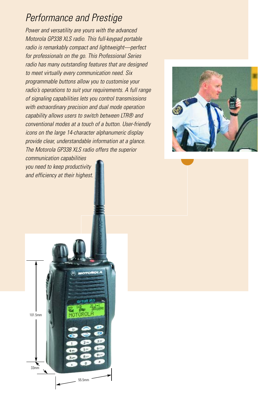 Performance and prestige | Motorola Professional Series Portable Two-way Radio GP338 XLS User Manual | Page 2 / 4