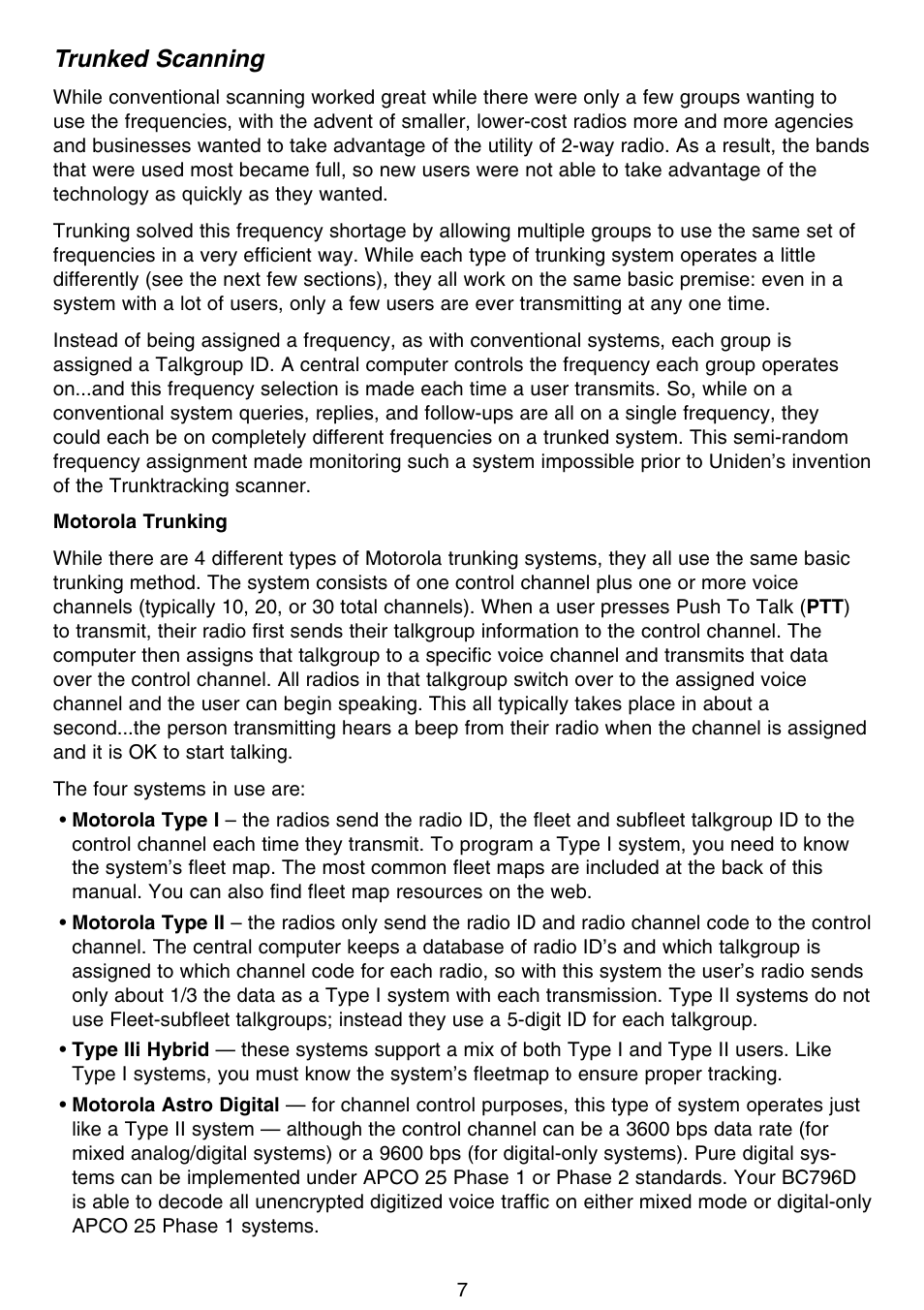 Trunked scanning | Motorola BC796D User Manual | Page 13 / 84