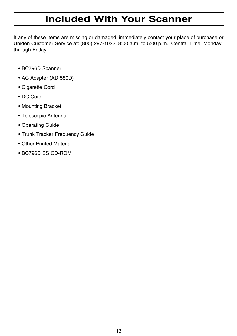 Included with your scanner | Motorola BC796D User Manual | Page 19 / 84