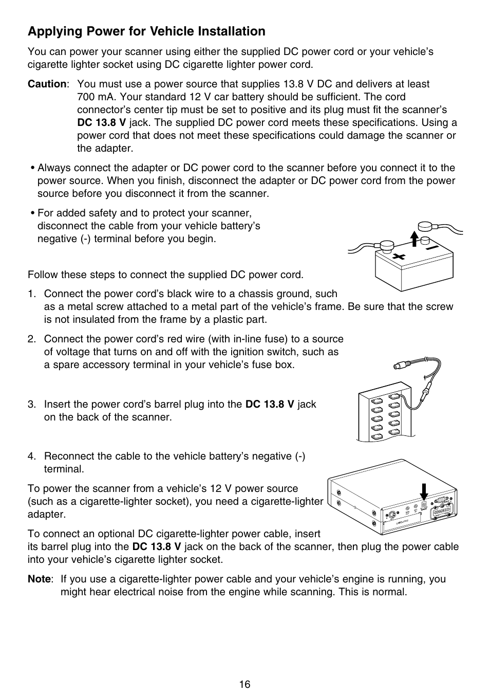 Applying power for vehicle installation | Motorola BC796D User Manual | Page 22 / 84